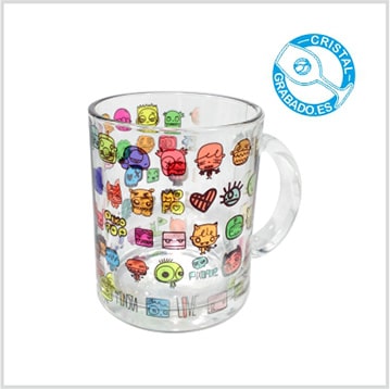 Taza cristal personalizada sublimación dibujos color